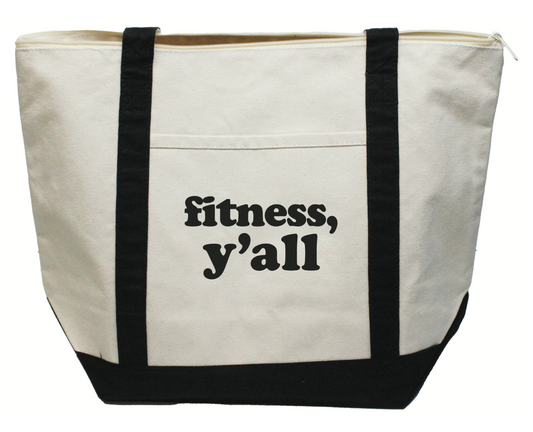 Fitness Y'all Zippered Canvas Boat Tote